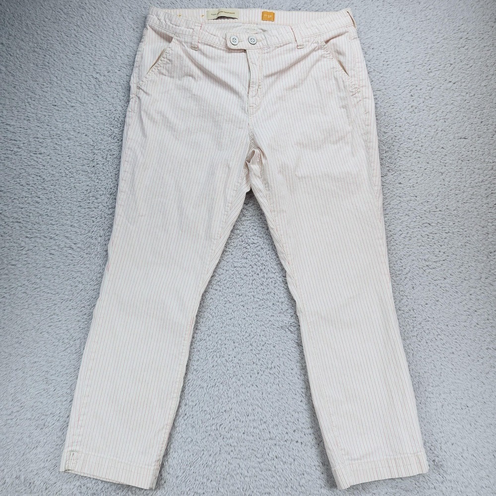 Pilcro And The Letterpress Pants Womens 32 Off White Pink Stripe Chino Cropped